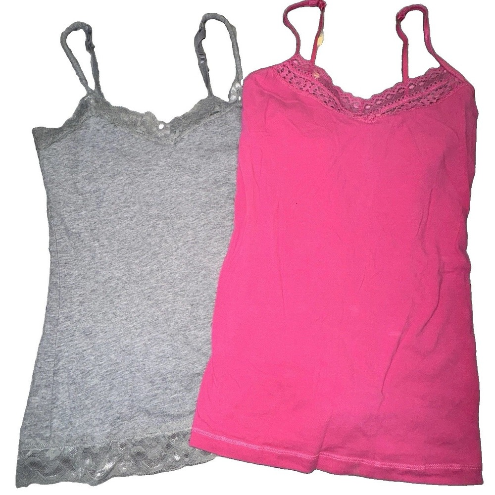 Aeropostale Lot Of 2 Lace Trim Camisole Camis Tank Tops Sz Small Gray Pink Y2K